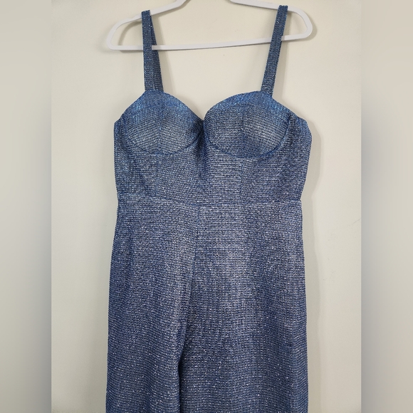 NWOT ASOS Blue Metallic Cupped Flare Jumpsuit Size 10 - Picture 6 of 11